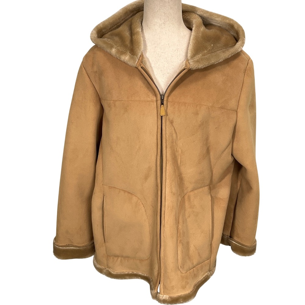 Jones New York Jacket Womens Large Tan Faux Suede Faux Sherpa Casual Prairie